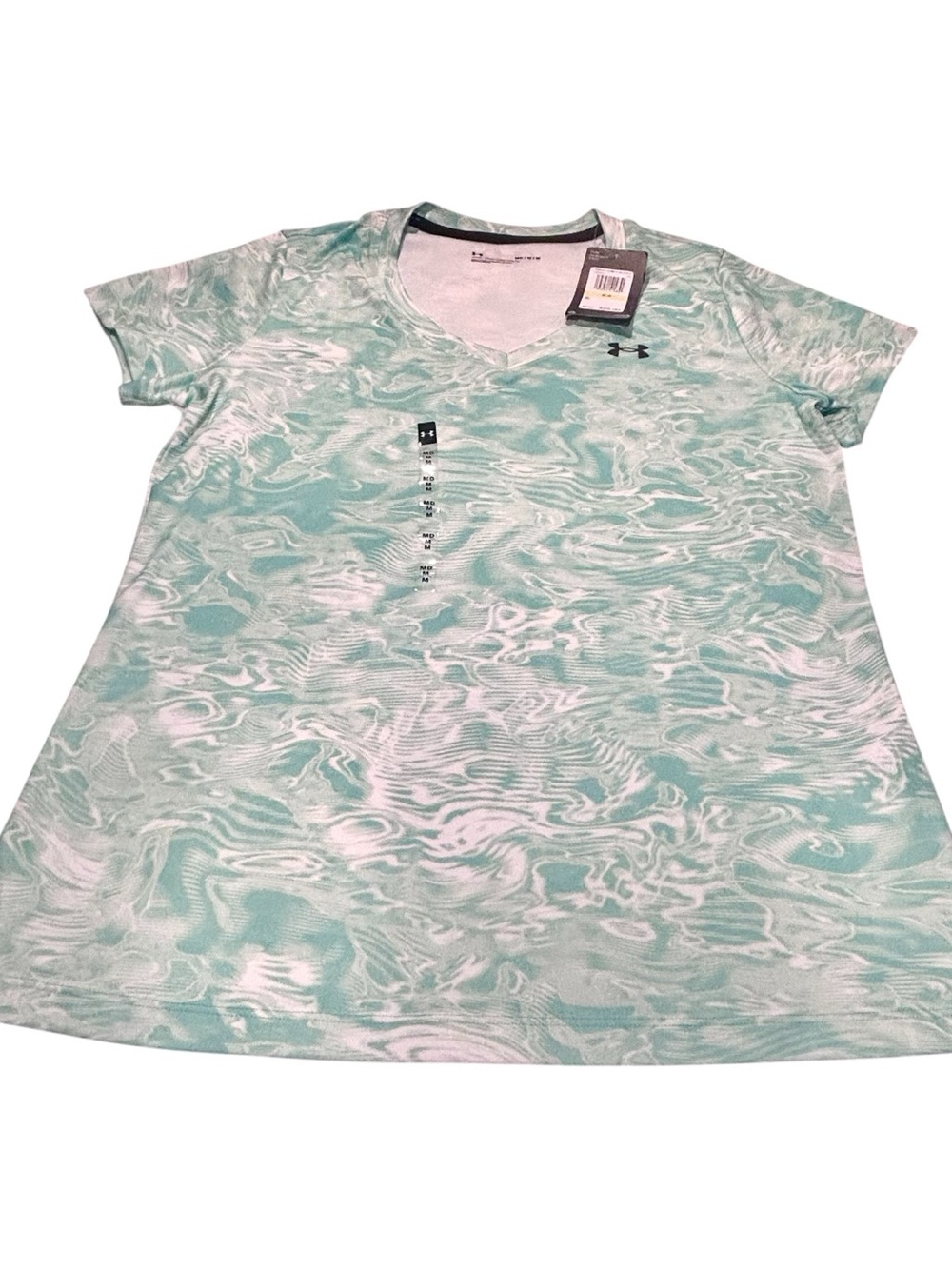 Aqua Marbled V-Neck Performance Tee Athleisure Breathable Quick Dry Lightweight - Picture 3 of 7